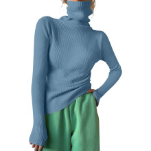Damestrui met col, ribgebreide details en duimgaten, slim fit model – Blauw, casual winterkleding