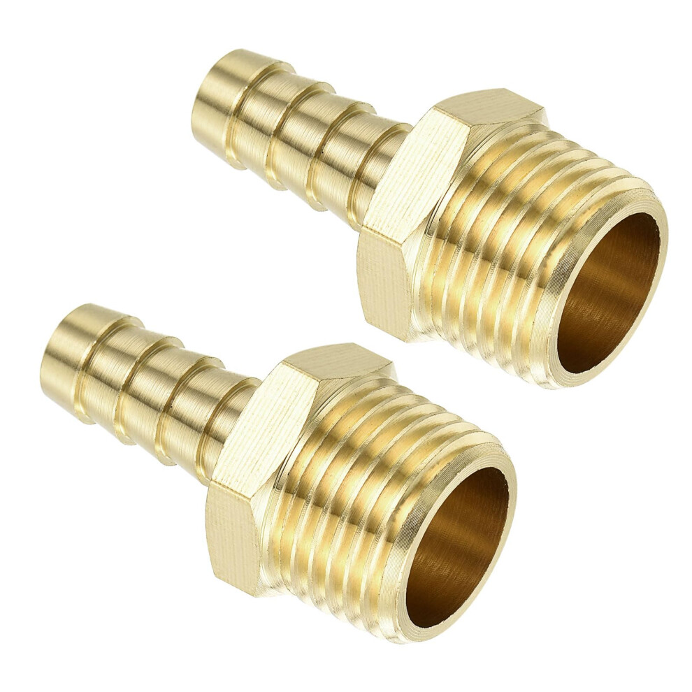 Sourcing Map Brass Hose Barb Fittings 2Pcs 3/8" Barb X 1/2" Npt Male Brass Barb Pipe Fitting For Water Fuel Air, Connect Pipes 82642433