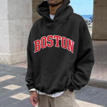 Geansaí Fada Boston d'Fhir, Geansaí Éadrom Rómhór le Cochall, Cóta Priontáilte, Barr Ócáideacha, Geansaí Ócáideacha, Hoodies