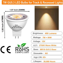 Ampoule LED JINYUN MR16 2700K 7W 450LM, culot GU5.3, faisceau 38, non dimmable, compatible avec les luminaires halogènes 50W