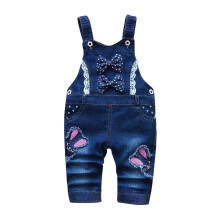 1-5 Years Toddler Girls Summer Denim Overalls Lace Bow Rabbit Embroidered Bib Overall Jeans Casual Sleeveless Denim Romper Jumpsuit