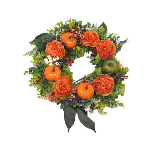 Fall Peony & Pumpkin Wreath – Front Door Garland 1