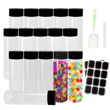 BiBOTLSFLY 16 Pack 500ml 16oz Plastic Juice Bottles with Black Lids, Transparent Reusable Empty Drink Bottles Ideal for Water, Juice, Milk and Other