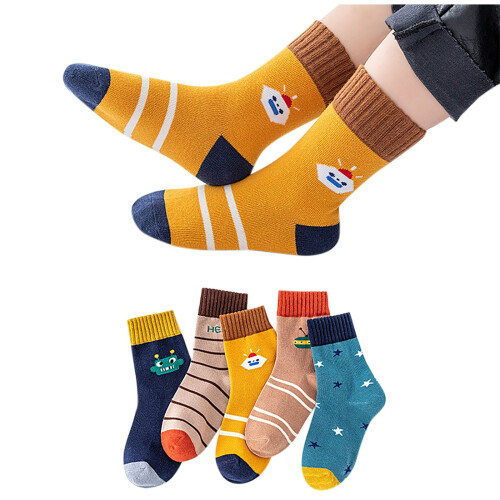 5 ζευγάρια παιδικές unisex κάλτσες με μέση και πλατύ φτέρνα, αναπνεύσιμες και 1
