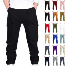 Pantaloni cargo sportivi per bambini e bambine dai 4 ai 13 anni, vita elasticizzata, pantaloni da jogging in twill per la scuola, neri, 5 anni