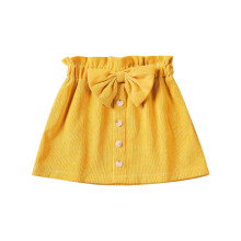 Rokjes voor meisjes, meisjesrokjes, lenterokje van corduroy in effen kleur met strik en halve lengte, geel, 2-3 jaar