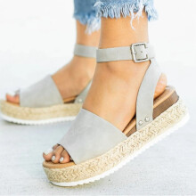 UTTOASFAY Sandalen voor Dames, Zomersandalen met Open Teen, Casual Platform Wedge Schoenen, Casual Canvas Schoenen Grijs6