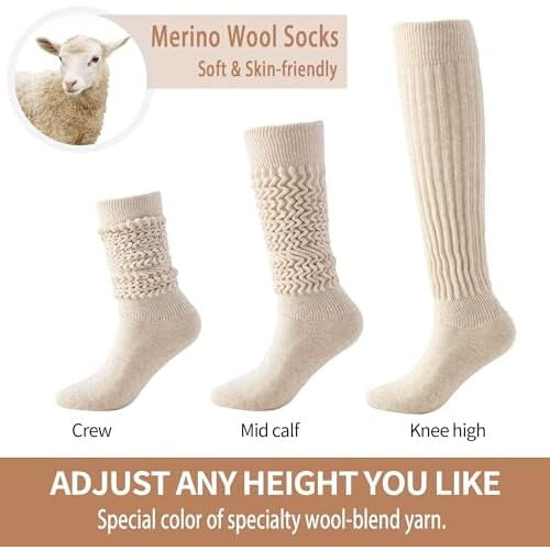 Γυναικείες κάλτσες από μαλλί Merino Slouch, μαλακές μέχρι το γόνατο, ζεστές, άνετες, με 1