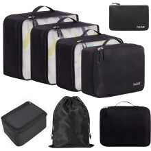 Lot de 8 cubes de rangement pour bagages et accessoires de voyage (noir de jais)