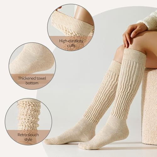 Γυναικείες κάλτσες από μαλλί Merino Slouch, μαλακές μέχρι το γόνατο, ζεστές, άνετες, με 2