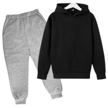 Completo felpa con cappuccio per bambini Autunno e Inverno, tinta unita, felpa imbottita, felpa con cappuccio e pantaloni della tuta, set da 2 pezzi,
