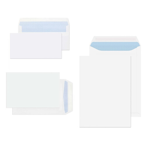 Mixed Size Pack Standard / A5 / A4 No Window SELF Seal Envelopes Plain White DL