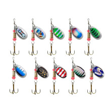 Juego de 10 señuelos giratorios para pesca de trucha con anzuelo triple, lentejuelas, jigs, cucharas y señuelos de metal duro con caja.