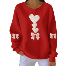 Felpa da donna per San Valentino con stampa a cuori, girocollo a coste, maniche lunghe, casual.