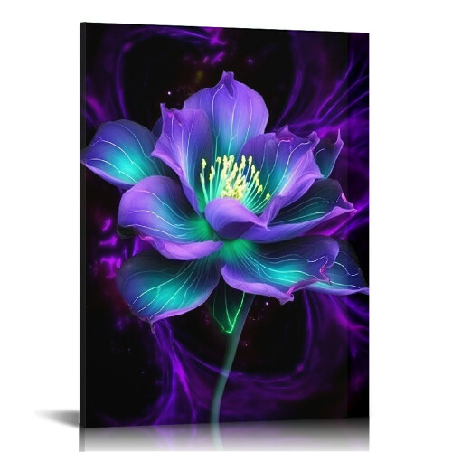 Quadro decorativo em tela com flor de lótus roxa, 40x50cm (16x20 polegadas)