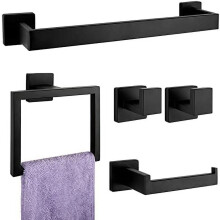 5-delige set matzwarte badkameraccessoires, handdoekstangenset van SUS304 roestvrij staal, handdoekrekken voor wandmontage in de badkamer.