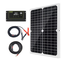 Topsolar 20W 12V Solar Panel kit Battery Charger Maintainer + 10A PWM Solar Charge Controller +Solar Cable for Car RV Marine Boat 12 Volt Battery Off
