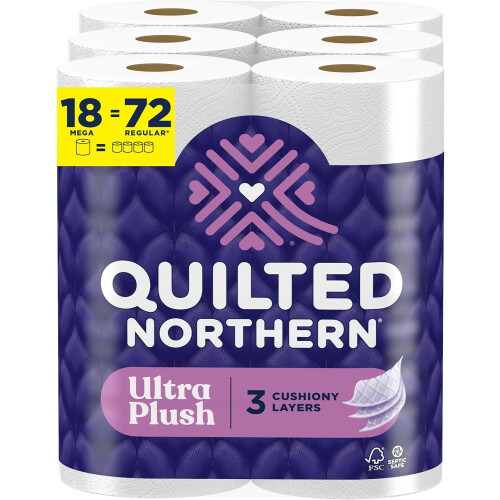 Χαρτί υγείας Ultra Plush, 18 μεγάλα ρολά = 72 κανονικά ρολά, 3 φορές πιο χοντρό*, μαλακό