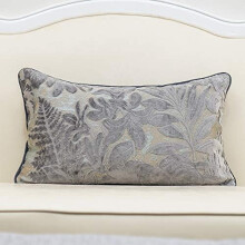 Fodera per cuscino lombare in velluto tagliato con ricamo a foglia d'acero grigio-argento da 12x20 pollici – Decorazione moderna di lusso per