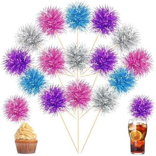 100 τεμάχια διακοσμητικά για cupcakes πυροτεχνημάτων από αλουμινόχαρτο – Ροζ, Μωβ,