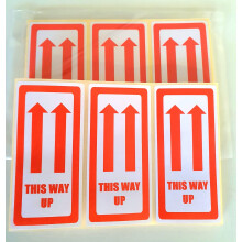 Large This Way up Stickers. 64 Large This Way up Labels. 4 x 2 100 x 50mm. Flat Packed. EJI Labels