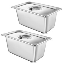 YAYODS 2 PCS Gastronorm Pan 1/3, Stainless Steel Food Containers with Lids, Deep food Containers, Silver, 325x175x150MM