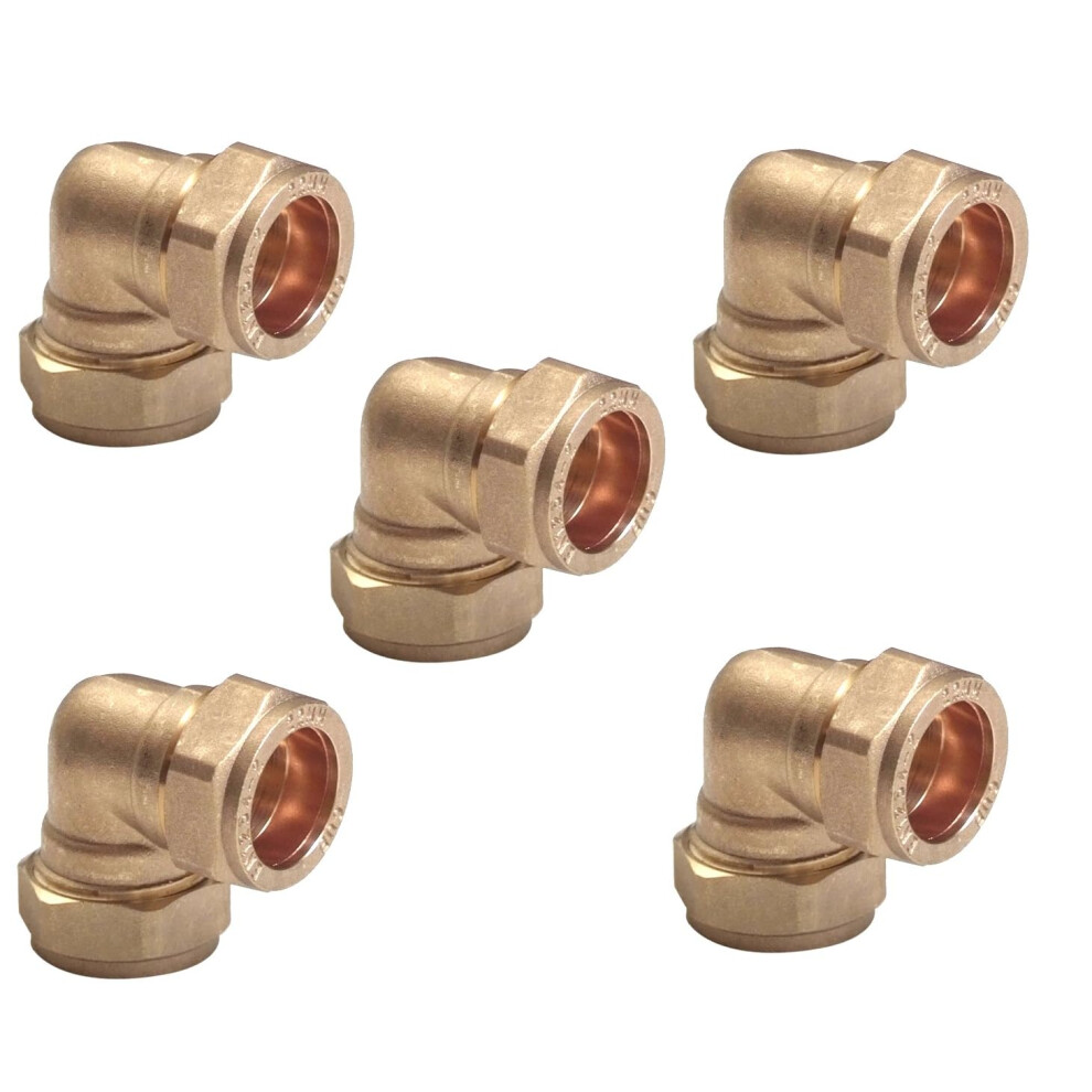 Tc 15Mm Brass 90 Degree Angle Compression Elbow Connector Fitting For Copper Pipe Pack Of 5 35240921