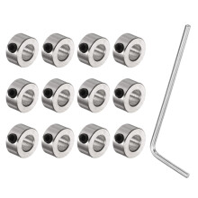 sourcing map 12pcs Set-Screw Collars 5.05mm Bore, Nickel Plated Steel Shaft Collars, 10mm OD, 5mm Width, Landing Gear Stopper Wheel Collar with Hex W