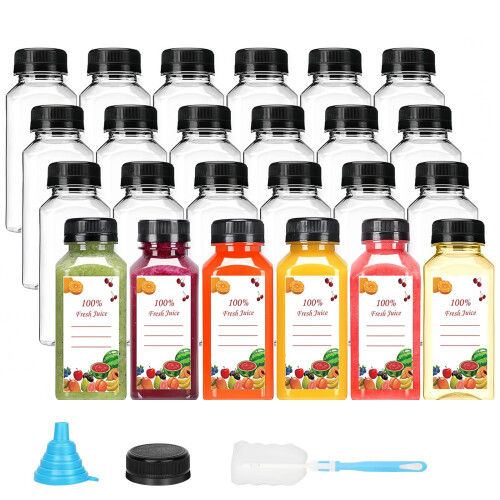 250 ml Plastic Juice Bottles 24 Pack Empty Plastic Water Bottles with Caps, Bulk