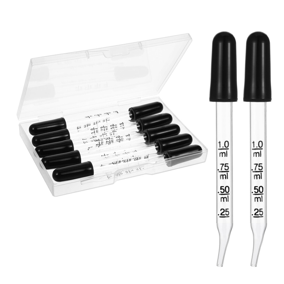 Apausvcm 10 Pack Glass Pipette, Eye Dropper 1Ml Droppers For Oils Calibrated Glass Medicine Droppers For Essential Oils Lab Health Care Crafts Measuring And T