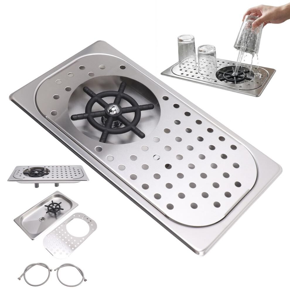 Bar Sink With Glass Rinser,Stainless Steel Pitcher Rinser Cup Washer Glass Cleaning Rinser High Pressure Washing With Drain Drip Tray Hose For Bar Co 83907395