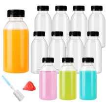 YBCPACK 12 Pack 300ml Heat-Resistant Reusable Plastic Juice Bottles With Lids-Plastic Smoothie Bottles-Empty Bulk Beverage Containers with Caps For J