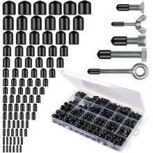 Realure 350Pcs/15Sizes Round Rubber End Caps 15/13/10/9/8/7/6.5/6/5/4/3.5/3/2.5/2/1.5 mm PVC Bolt Cover Screw Thread Protectors Caps for Screw Vinyl