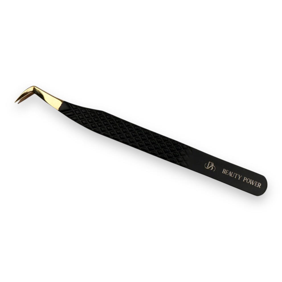 Gold Precision Boot Eyelash Extension Tweezers With Fiber Tip Grip For Mega Volume Lash Control