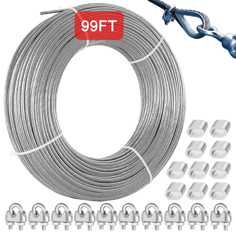 2Mm 30M (98Ft) Stainless Steel Wire Rope, Pvc Coated 304 Steel Cable With 10 Wire Rope Clamps, Durable Steel Cable For Curtain Rods, Clothesline, Pla 54264717