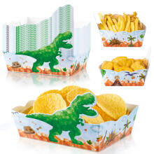 Dinosaur Party Snack Trays - 24 PCS Birthday Food Box Display for Boys Movie Night Paper Serving Boxes - Dino Popcorn Nachos Party Decorations