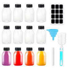 12 Pack 8 OZ (250 ML) Clear Plastic Juice Bottles with Lids Bulk Beverage Containers with Black Tamper Evident Lids for Fruit Vegetable Juicing Smoot