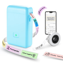 vretti Label Maker Machine with Tape - HP2 Portable Bluetooth Label Printer for Storage, Office, Home, Mini Smart Phone Handheld Sticker Printer (Blu