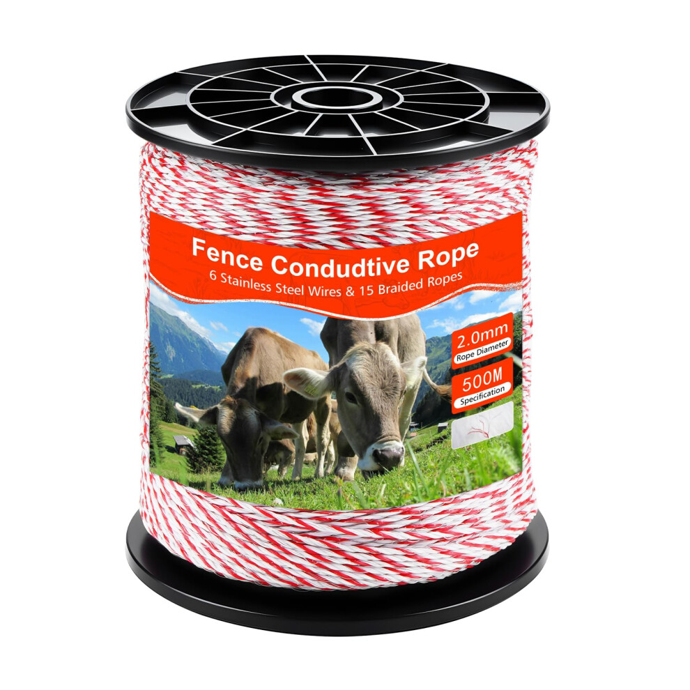 Jellybibo Electric Fence Polywire, 6 Strand Steel Reinforced Conductor, Durable Reel Nylon Stainless Steel Wire, High Conductivity For Livestock, Cat 45284502