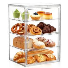 GWBPES Pastrys Display Case, 4 Tier Bread Bin Clear Cake Display Cabinet Large Bread Storage Containers Acrylic Countertop Bakery Displayer For Bread