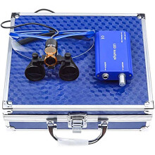 BoNew 3.5X Surgical Binocular Loupes Optical Glass+5W LED Headlight Powerfullight with Filter Clip-on Type + Aluminum Box (Blue)