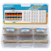 AUKENIEN 1250pcs 25 Values 1/4W Carbon Film Resistor Assortment Kit 1 2.2 3.3 10 22 47 68 100 120 150 220 330 470 560 680 1K 2K 2.2K 4.7K 5.6K 10K 22