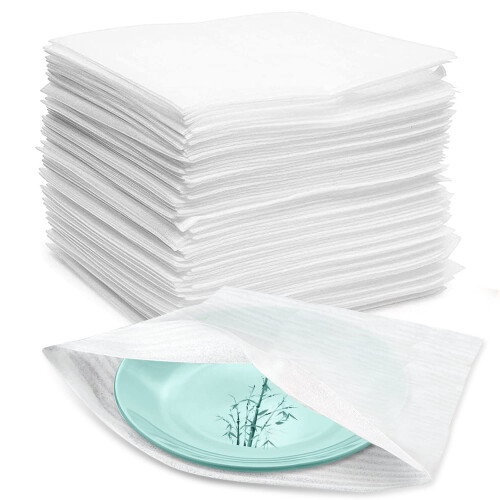 GIAK Foam Packing Sheets 100 Pack, Recyclable Polyethylene, White, 13'' X 13'', Packaging, Storage, Moving