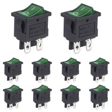 VEXUNGA Toggle Switch On/Off Switch 4-Pin Rocker Switch 10A 250VAC Green Luminous Built-in Switch 4 Terminals 2 Positions Boat Rectangle Switch (Pack