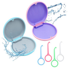 Scettar 2 Pcs Denture Retainer Case, Mouth Guard Case with Magnetic Closure, Blue Pink Orthodontic Denture Box with 4 Pcs Aligner Removal Tool for St
