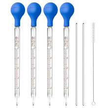 4 PCS Glass Pipette Dropper 10ml,Glass Dropper Graduated with 2 GlassRods,Rubber Ball and Cleaning Brush,Droppers for Liquids Lab Pipettes for Precis