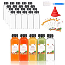 Punklong Plastic Juice Bottles with Caps, 20pcs 13.6oz/400ml Empty Reusable Water Bottle, Clear Bulk Drink Containers with Black Tamper Evident Lids