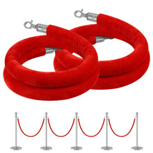 kaiyomi 2 Pack Red Velvet Stanchion Ropes, 5 Feet Crowd Control Velvet Rope with Silver Lobster Clasp, Safety Queue Barrier Stanchions Ropes are Suit