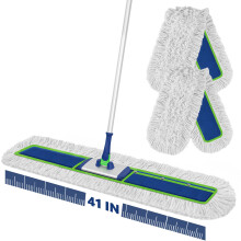 Enspoway Large Industrial Flat Mop: 104cm Wide Heavy Duty Dust Mop for Hardwood Floors - Dry Floor Duster with 2 Pads 150cm Long Handle for Garage, W