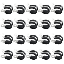 20 PCS Stainless Steel Rubber Cushioned R Shape Clamps,Cable Cleats Pipe Clips P Clip,Rubber Lined Conduit Clip Hose Clips, Mounting Hose Pipe Clamp,